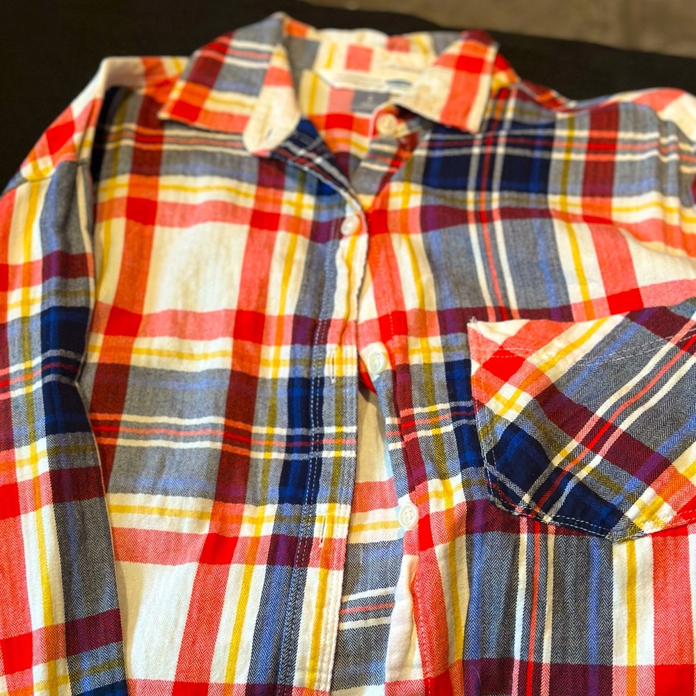 Colorful flannel button up, worn a couple times.
